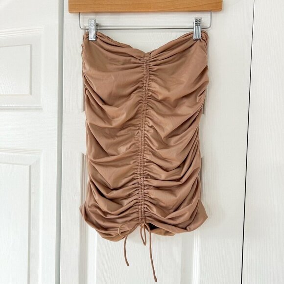 Michael Costello x REVOLVE Quinn Taupe Ruched Drawstring Mini Skirt Size Small - Picture 2 of 6